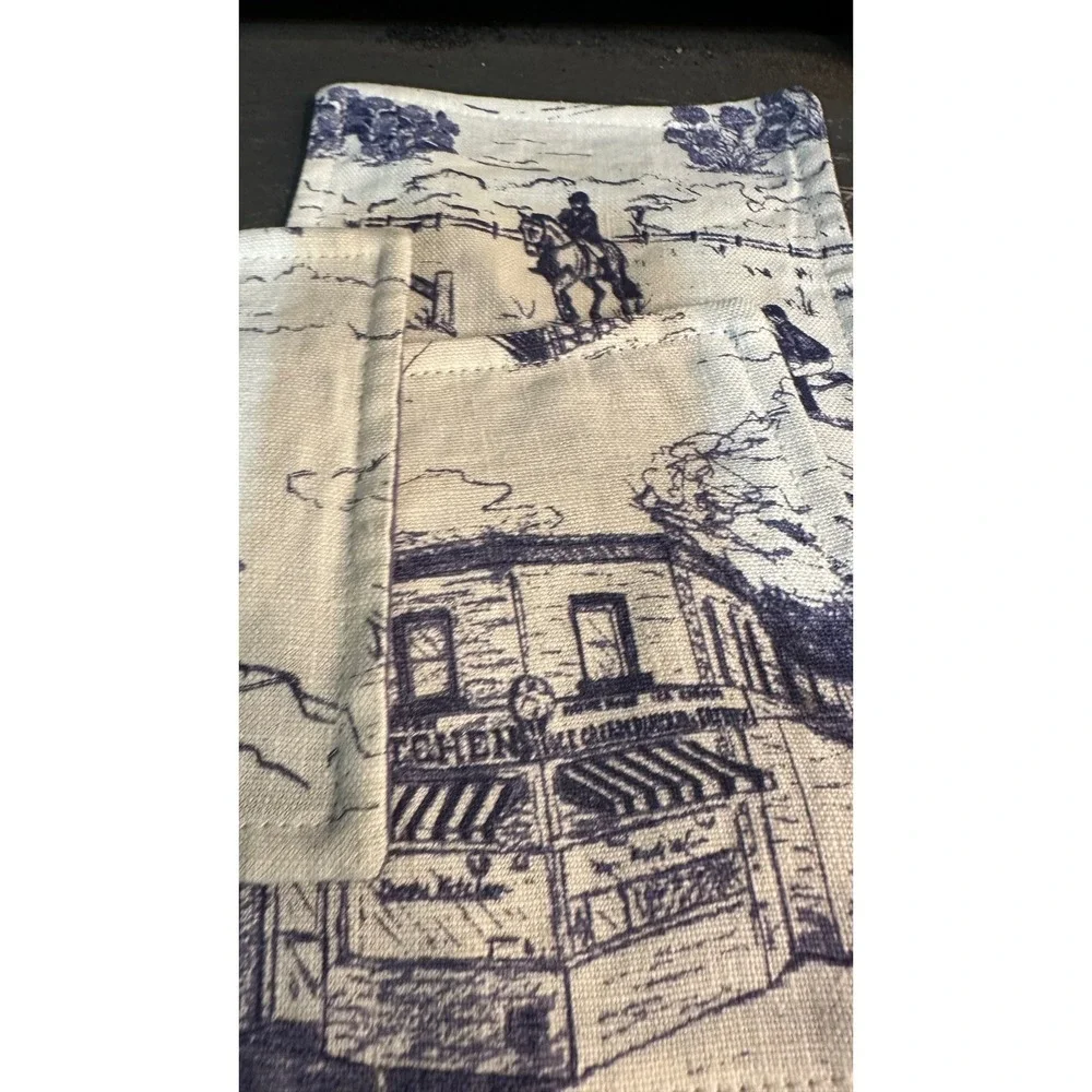 Sonia O'Mara NYC Fabric Toile Coasters Set of‎ 4 Blue White Lighthouse Horse